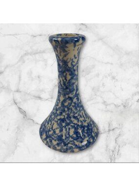 Rustic Farmhouse Blue Spongeware Bud Vase 5.25" Country Home Collection